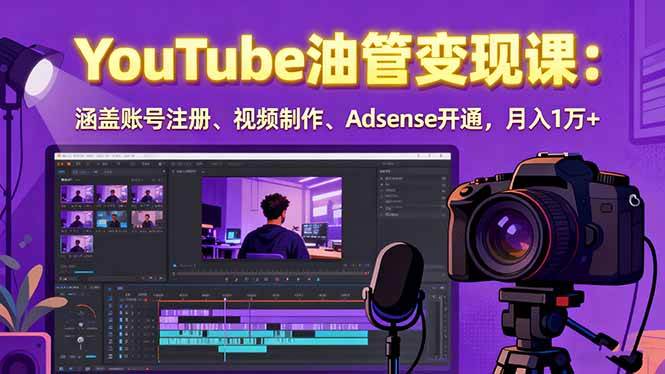 2025YouTube油管变现课：涵盖账号注册、视频制作、Adsense开通，月入1万+