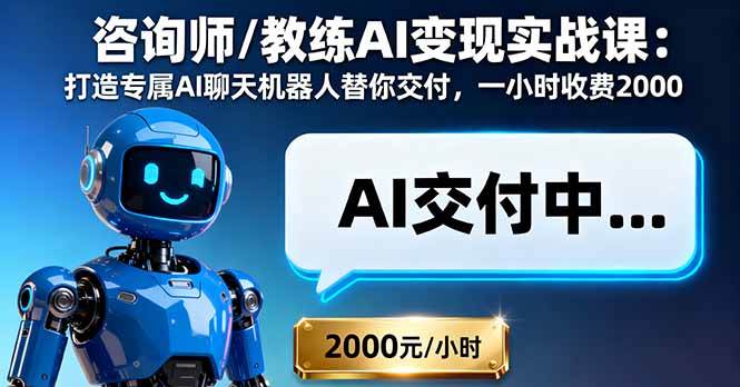 咨询师/教练AI变现实战课：打造专属AI聊天机器人替你交付，一小时收费2000