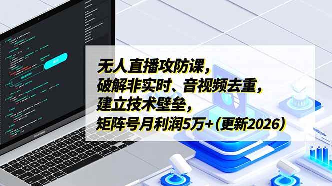 （17012期）无人直播攻防课，破解非实时、音视频去重，建立技术壁垒，矩阵号月利润5万+（更新2026）