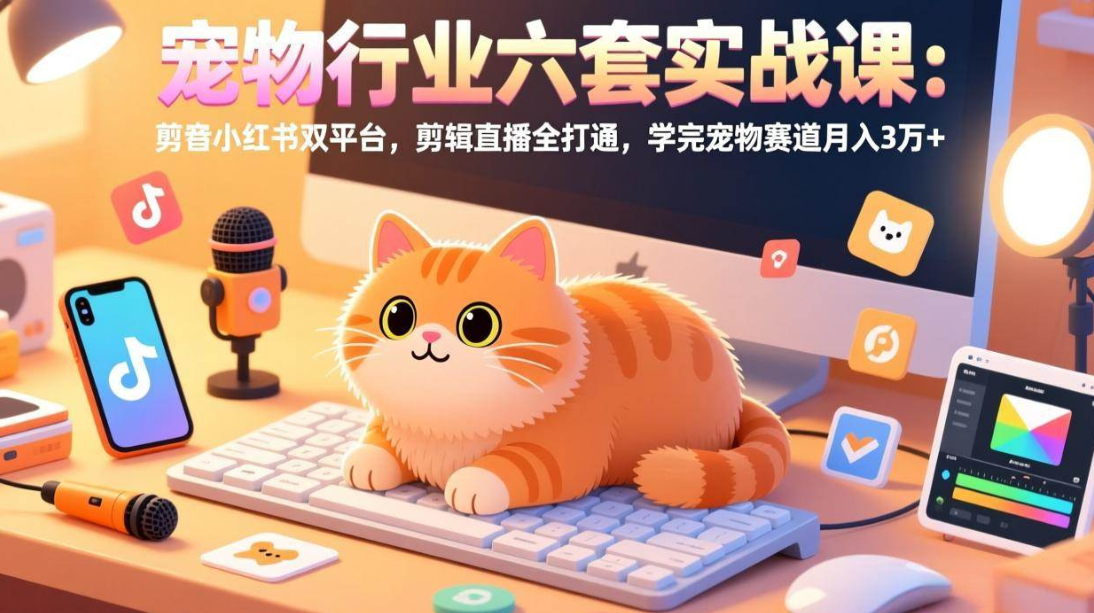 （17411期）宠物行业六套实战课：抖音小红书双平台，剪辑直播全打通，学完宠物赛道月入3万+