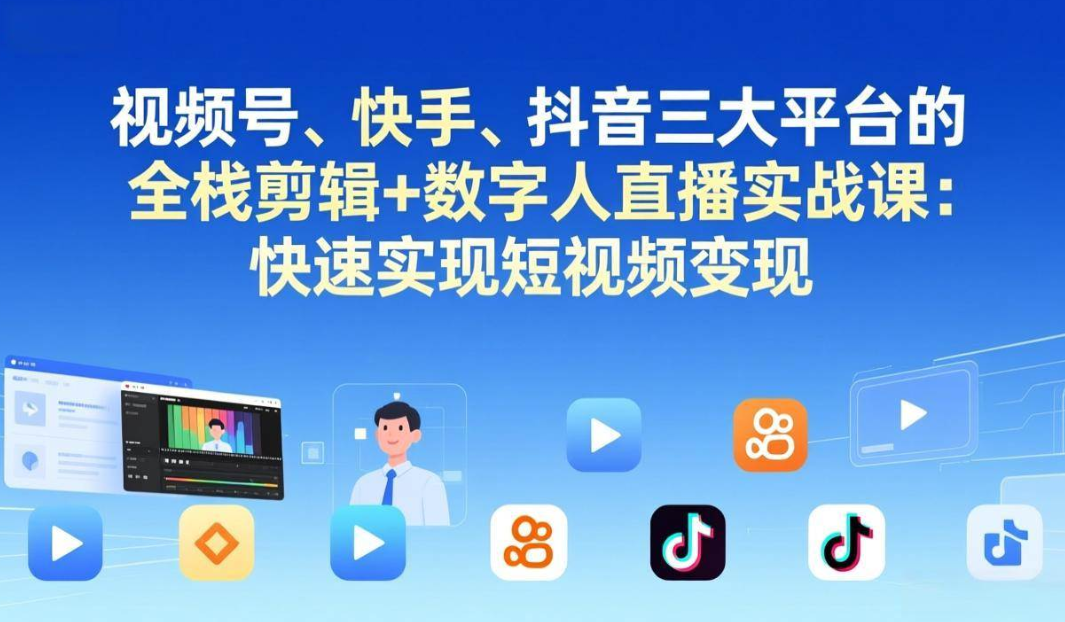 （17414期）视频号、快手、抖音三大平台的全栈剪辑+数字人直播实战课-更新：快速实现短视频变现