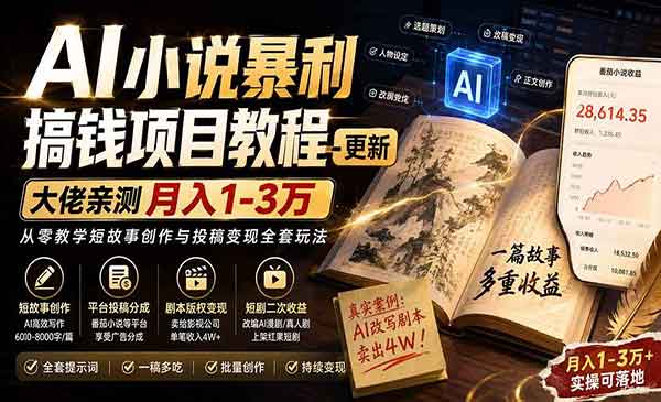 （三网156期）AI小说暴利搞钱项目