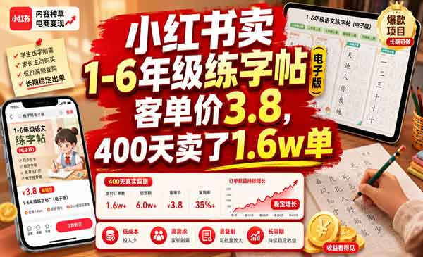（三网528期）小红书卖1-6年级练字帖