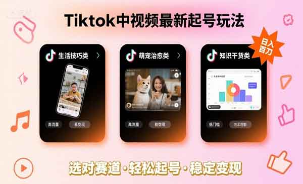 （三网2140期）Tiktok中视频最新起号