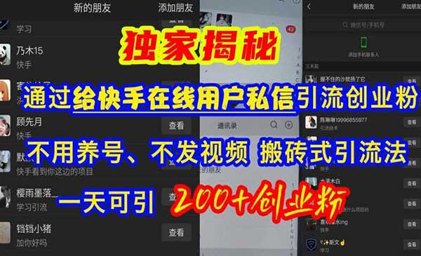 （三网4582期）快手搬砖引流法创业粉