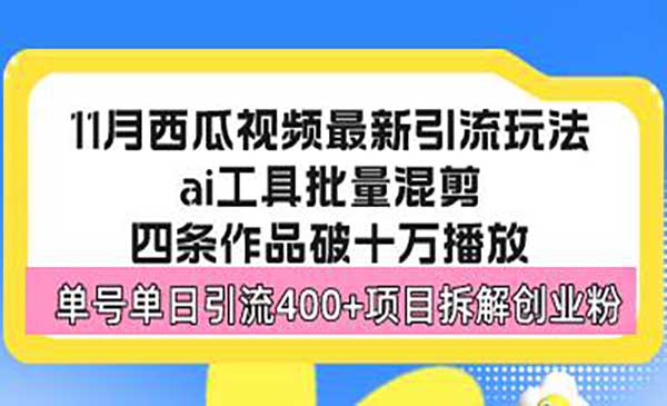 （三网4612期）西瓜纯搬运引流创业粉